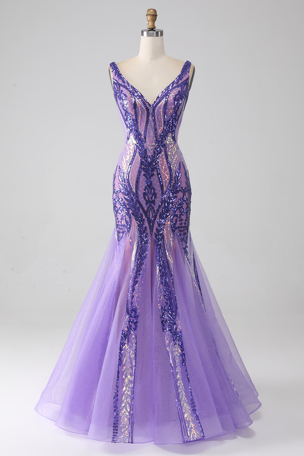 Luolandi Sparkly Purple Mermaid V Neck Sequins Long Prom Dress Sexy Evening Dresses